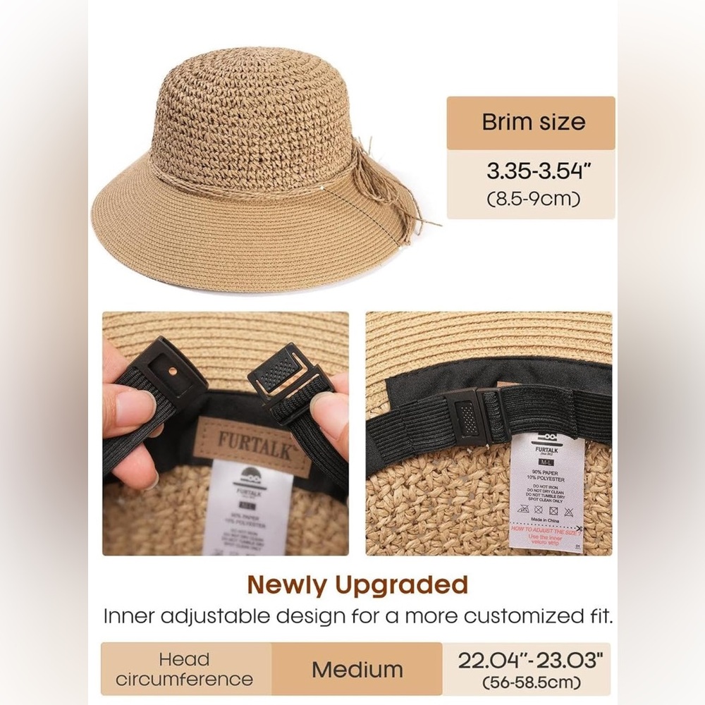 NWT- FURTALK Beach Hats for Women Summer Straw Sun Hat Wide Brim Crochet Hats - Picture 3 of 5